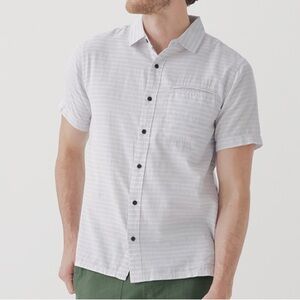 Pact Organic Cotton Stripe Button Up Shirt Men’s XLarge XL Blue White Coastal